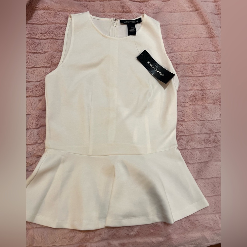 Mason Thomas Cream Peplum Sleeveless Top